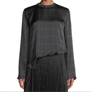 Vince Silk Grid Plaid Mock Neck Top Sz S